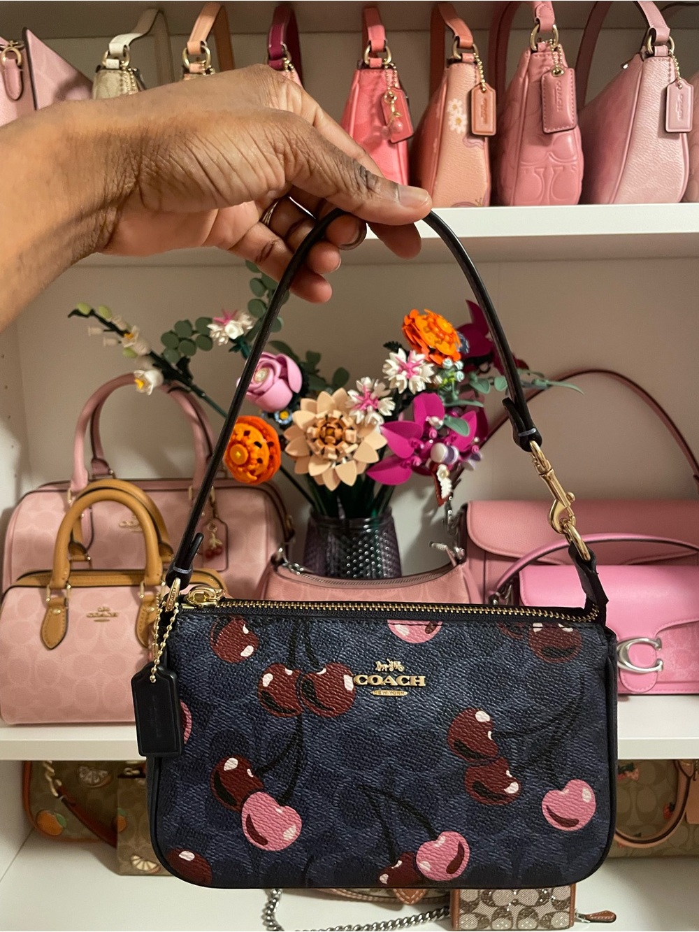 Coach blue Cherry Print Shoulder Bag
